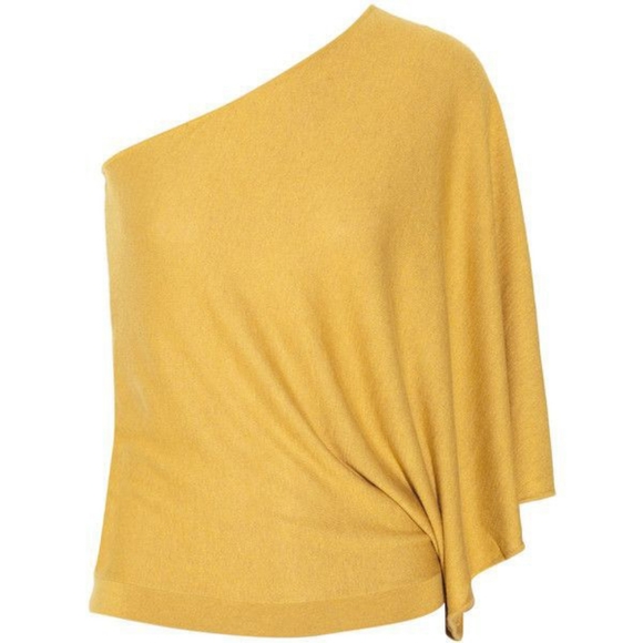 Halston Heritage One Sleeve Top Mustard Silk Cashmere - Picture 2 of 6